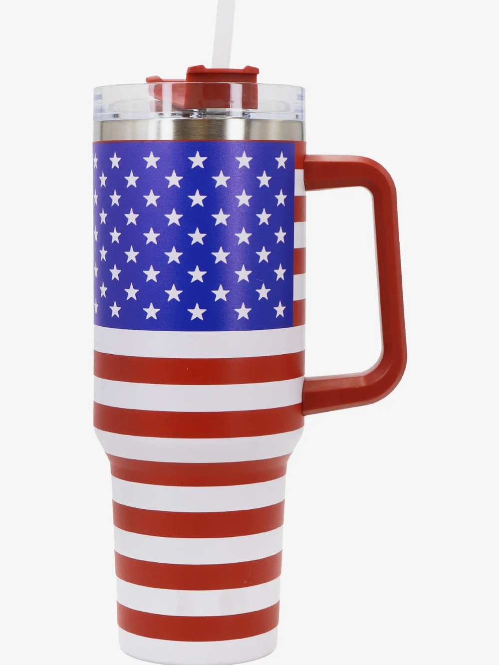 American Flag Insulated Travel Mug with Handle - Red, White & Blue